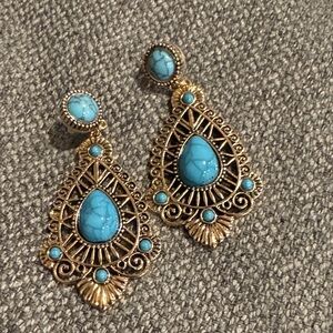 Jessica Simpson Gold Earrings with Turquoise Accents